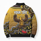 Personalized Hawks Football Mascot Bomber Puffer Jacket Aboriginal Dot Art Style Vibrant Indigenous Pattern Design