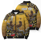 Personalized Hawks Football Mascot Bomber Puffer Jacket Aboriginal Dot Art Style Vibrant Indigenous Pattern Design