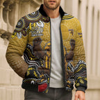 Personalized Hawks Football Mascot Bomber Puffer Jacket Aboriginal Dot Art Style Vibrant Indigenous Pattern Design
