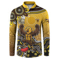 Personalized Hawks Football Mascot Button Sweatshirt Aboriginal Dot Art Style Vibrant Indigenous Pattern Design