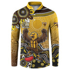 Personalized Hawks Football Mascot Button Sweatshirt Aboriginal Dot Art Style Vibrant Indigenous Pattern Design