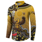 Personalized Hawks Football Mascot Button Sweatshirt Aboriginal Dot Art Style Vibrant Indigenous Pattern Design