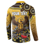 Personalized Hawks Football Mascot Button Sweatshirt Aboriginal Dot Art Style Vibrant Indigenous Pattern Design