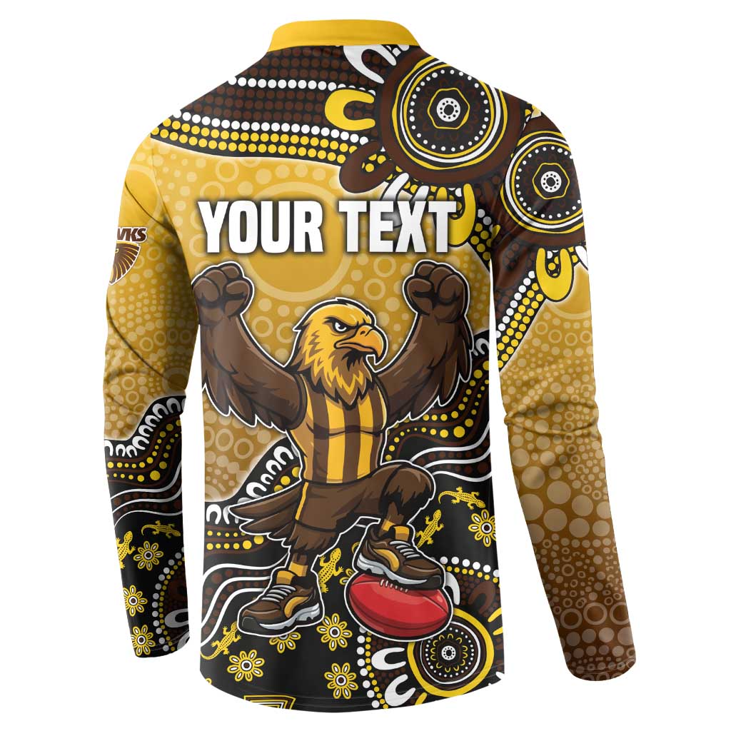 Personalized Hawks Football Mascot Button Sweatshirt Aboriginal Dot Art Style Vibrant Indigenous Pattern Design