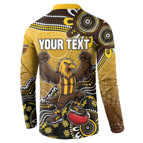 Personalized Hawks Football Mascot Button Sweatshirt Aboriginal Dot Art Style Vibrant Indigenous Pattern Design