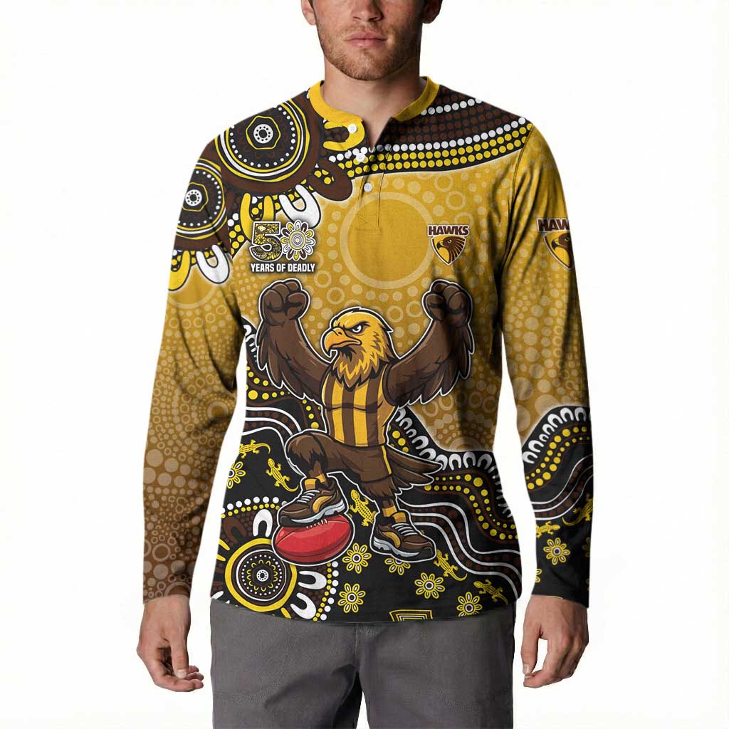 Personalized Hawks Football Mascot Button Sweatshirt Aboriginal Dot Art Style Vibrant Indigenous Pattern Design