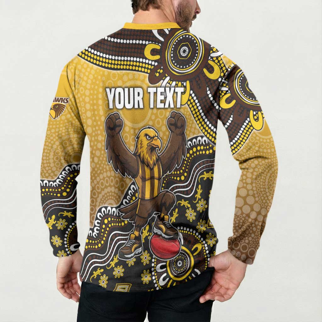 Personalized Hawks Football Mascot Button Sweatshirt Aboriginal Dot Art Style Vibrant Indigenous Pattern Design