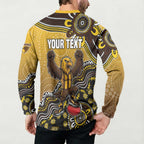 Personalized Hawks Football Mascot Button Sweatshirt Aboriginal Dot Art Style Vibrant Indigenous Pattern Design