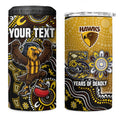Personalized Hawks Football Mascot 4 in 1 Can Cooler Tumbler Aboriginal Dot Art Style Vibrant Indigenous Pattern Design