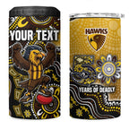 Personalized Hawks Football Mascot 4 in 1 Can Cooler Tumbler Aboriginal Dot Art Style Vibrant Indigenous Pattern Design
