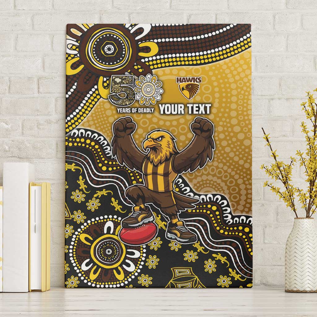 Personalized Hawks Football Mascot Canvas Wall Art Aboriginal Dot Art Style Vibrant Indigenous Pattern Design