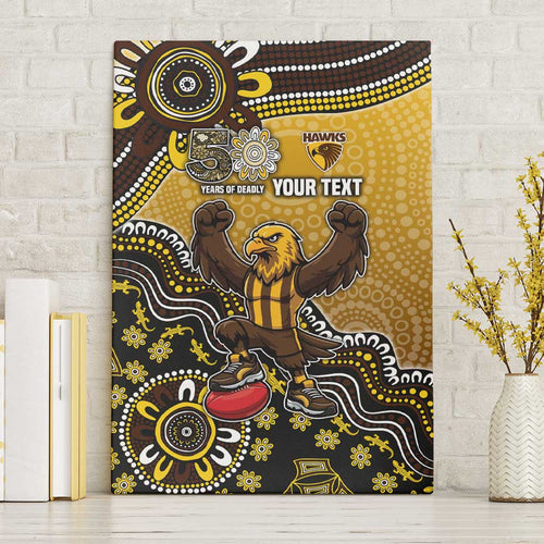 Personalized Hawks Football Mascot Canvas Wall Art Aboriginal Dot Art Style Vibrant Indigenous Pattern Design