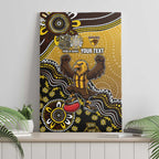 Personalized Hawks Football Mascot Canvas Wall Art Aboriginal Dot Art Style Vibrant Indigenous Pattern Design