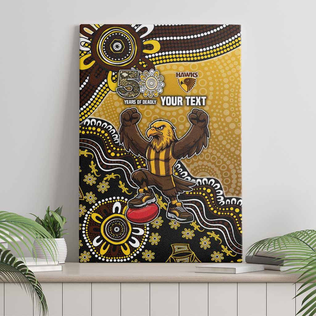 Personalized Hawks Football Mascot Canvas Wall Art Aboriginal Dot Art Style Vibrant Indigenous Pattern Design