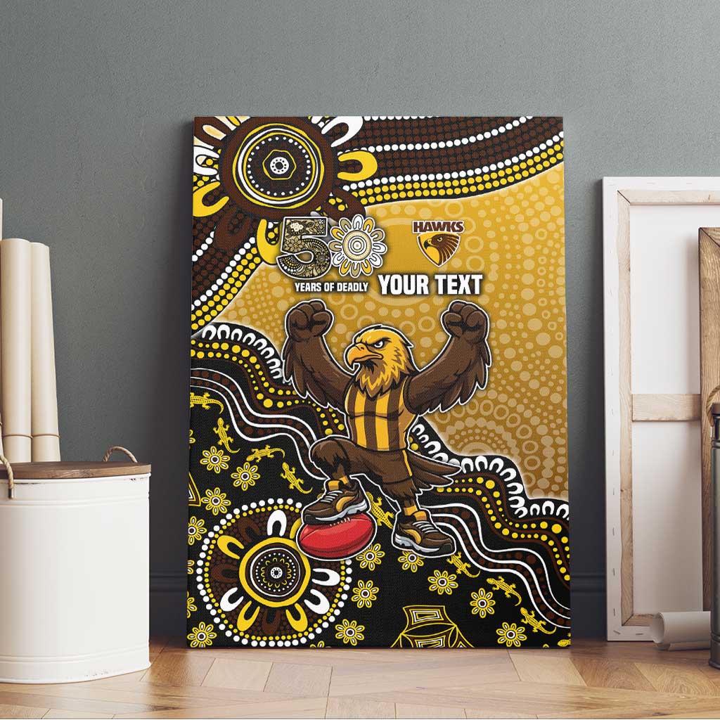 Personalized Hawks Football Mascot Canvas Wall Art Aboriginal Dot Art Style Vibrant Indigenous Pattern Design