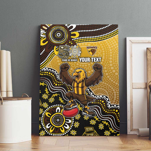 Personalized Hawks Football Mascot Canvas Wall Art Aboriginal Dot Art Style Vibrant Indigenous Pattern Design