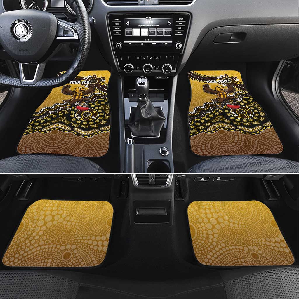 Personalized Hawks Football Mascot Car Mats Aboriginal Dot Art Style Vibrant Indigenous Pattern Design