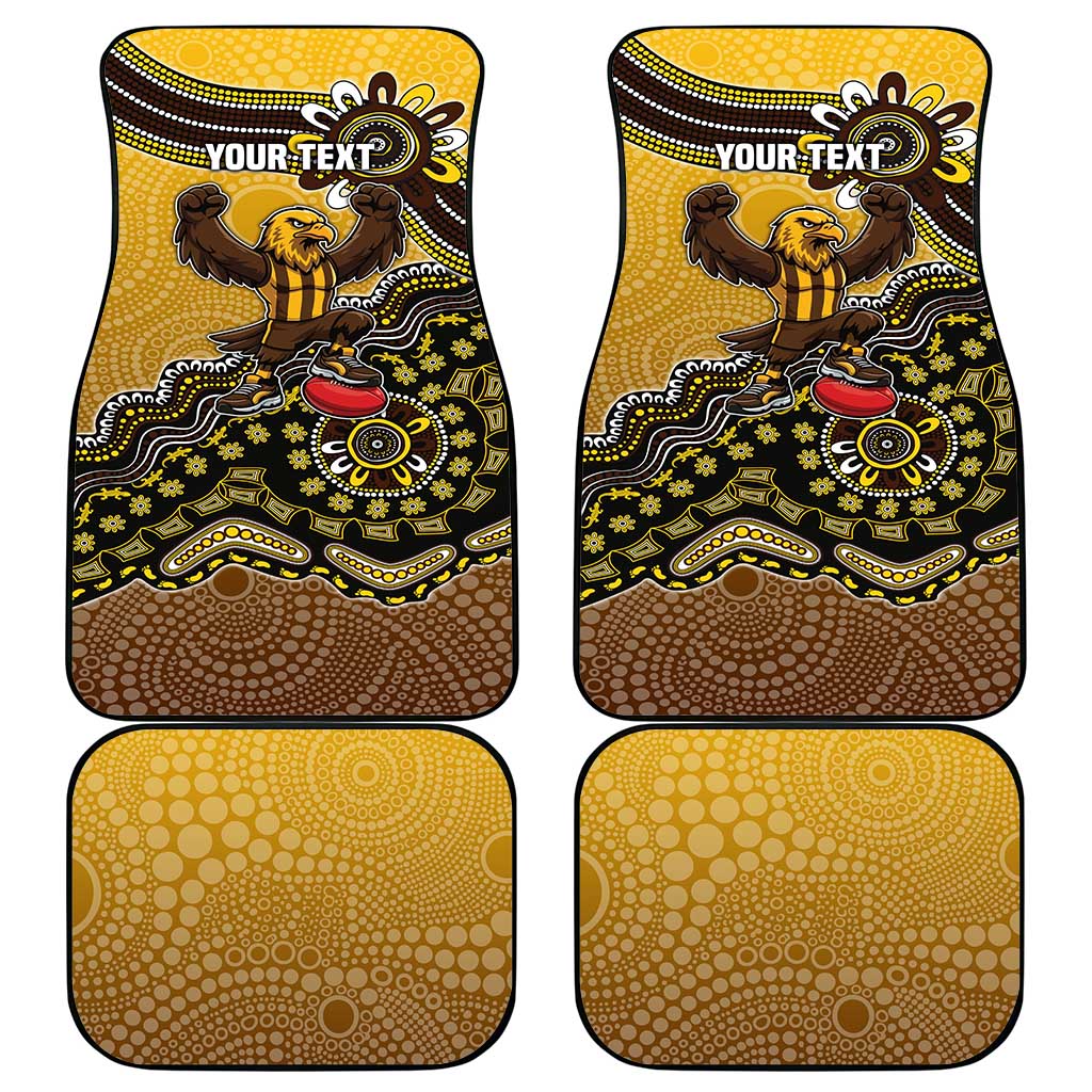 Personalized Hawks Football Mascot Car Mats Aboriginal Dot Art Style Vibrant Indigenous Pattern Design