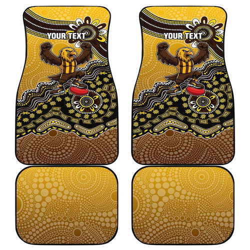Personalized Hawks Football Mascot Car Mats Aboriginal Dot Art Style Vibrant Indigenous Pattern Design