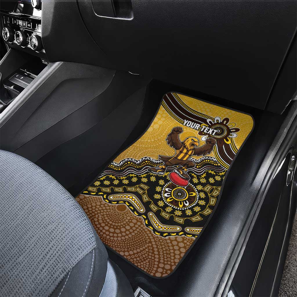 Personalized Hawks Football Mascot Car Mats Aboriginal Dot Art Style Vibrant Indigenous Pattern Design