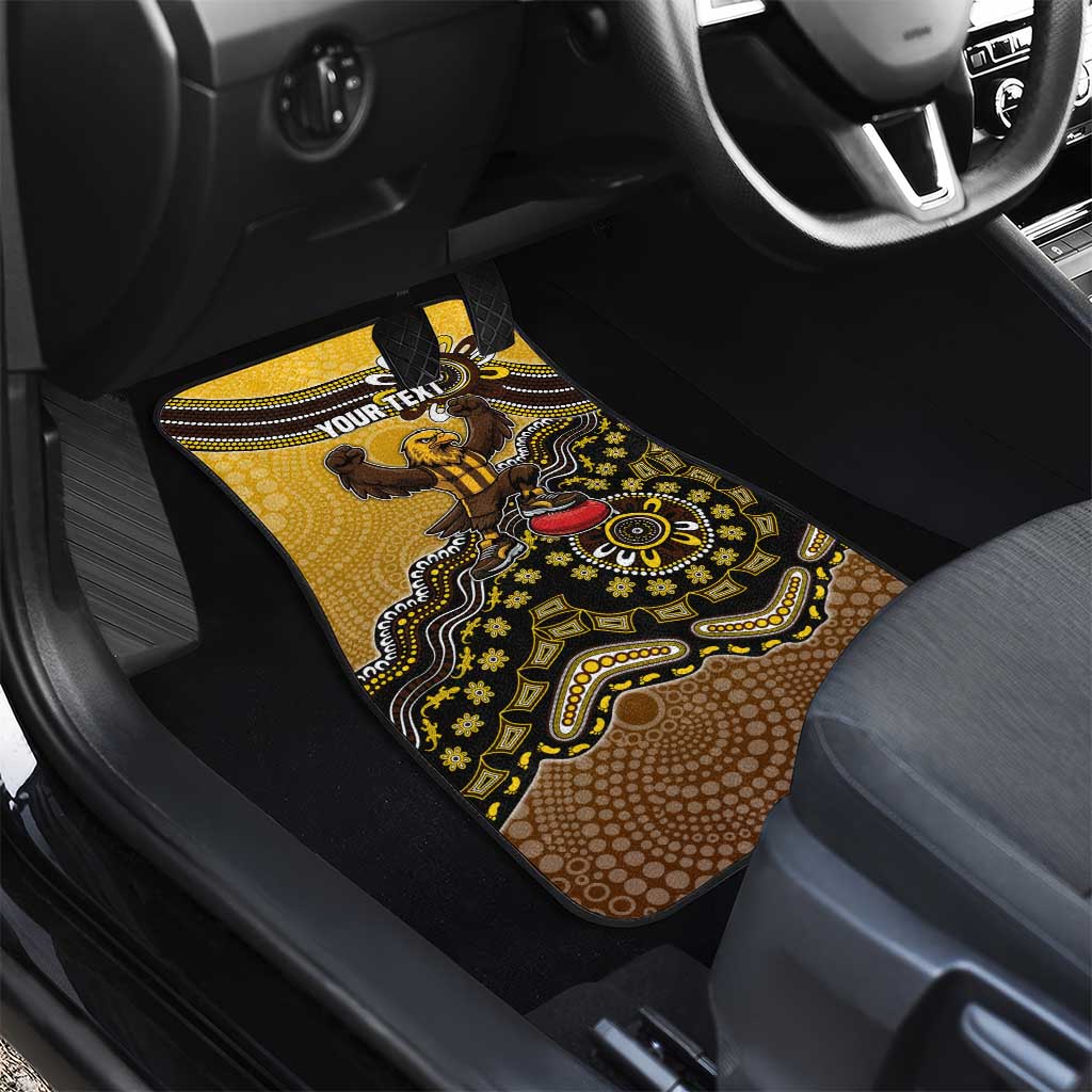 Personalized Hawks Football Mascot Car Mats Aboriginal Dot Art Style Vibrant Indigenous Pattern Design