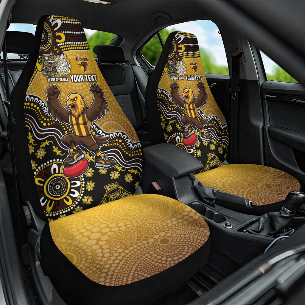 Personalized Hawks Football Mascot Car Seat Cover Aboriginal Dot Art Style Vibrant Indigenous Pattern Design