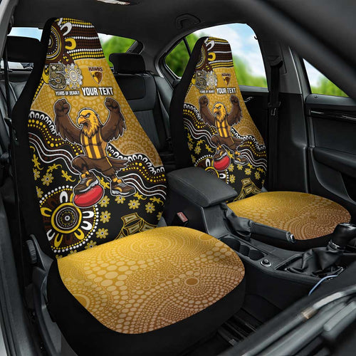 Personalized Hawks Football Mascot Car Seat Cover Aboriginal Dot Art Style Vibrant Indigenous Pattern Design