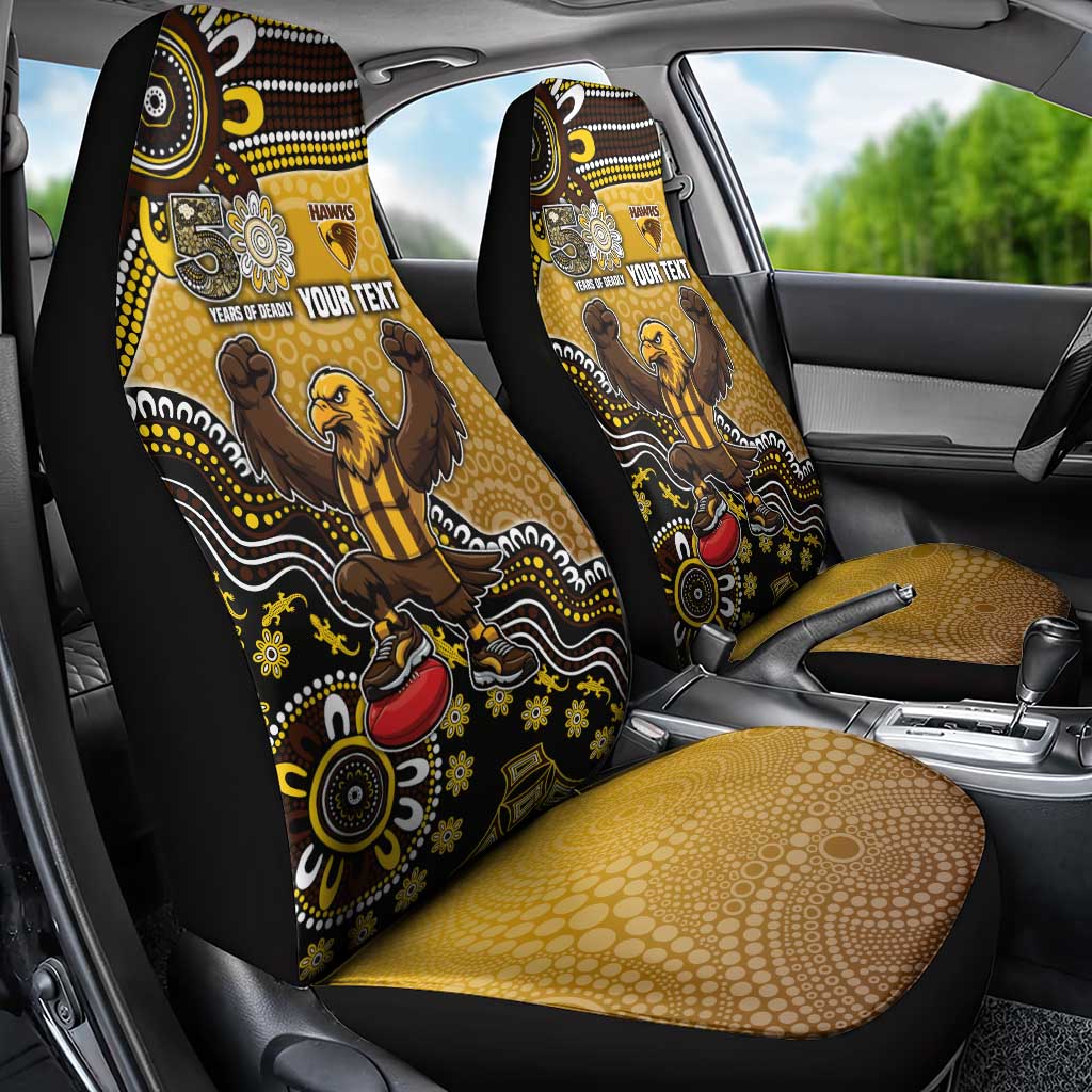Personalized Hawks Football Mascot Car Seat Cover Aboriginal Dot Art Style Vibrant Indigenous Pattern Design