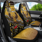 Personalized Hawks Football Mascot Car Seat Cover Aboriginal Dot Art Style Vibrant Indigenous Pattern Design