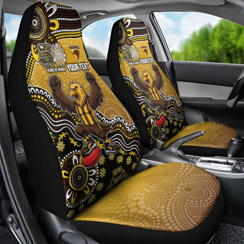 Personalized Hawks Football Mascot Car Seat Cover Aboriginal Dot Art Style Vibrant Indigenous Pattern Design
