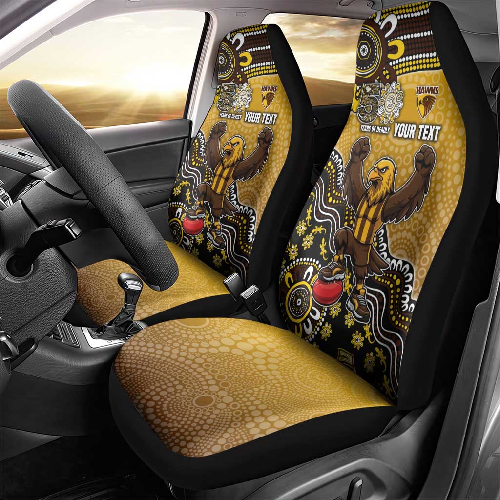 Personalized Hawks Football Mascot Car Seat Cover Aboriginal Dot Art Style Vibrant Indigenous Pattern Design