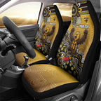 Personalized Hawks Football Mascot Car Seat Cover Aboriginal Dot Art Style Vibrant Indigenous Pattern Design