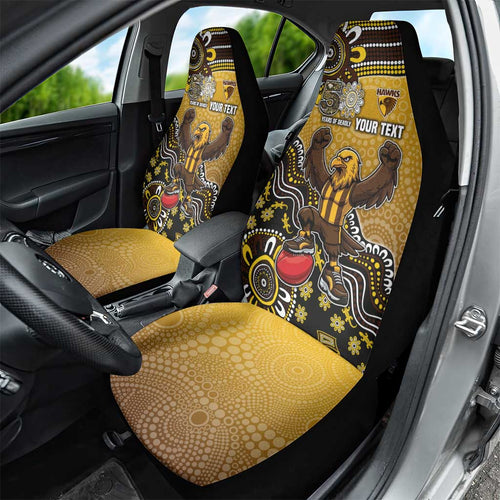 Personalized Hawks Football Mascot Car Seat Cover Aboriginal Dot Art Style Vibrant Indigenous Pattern Design