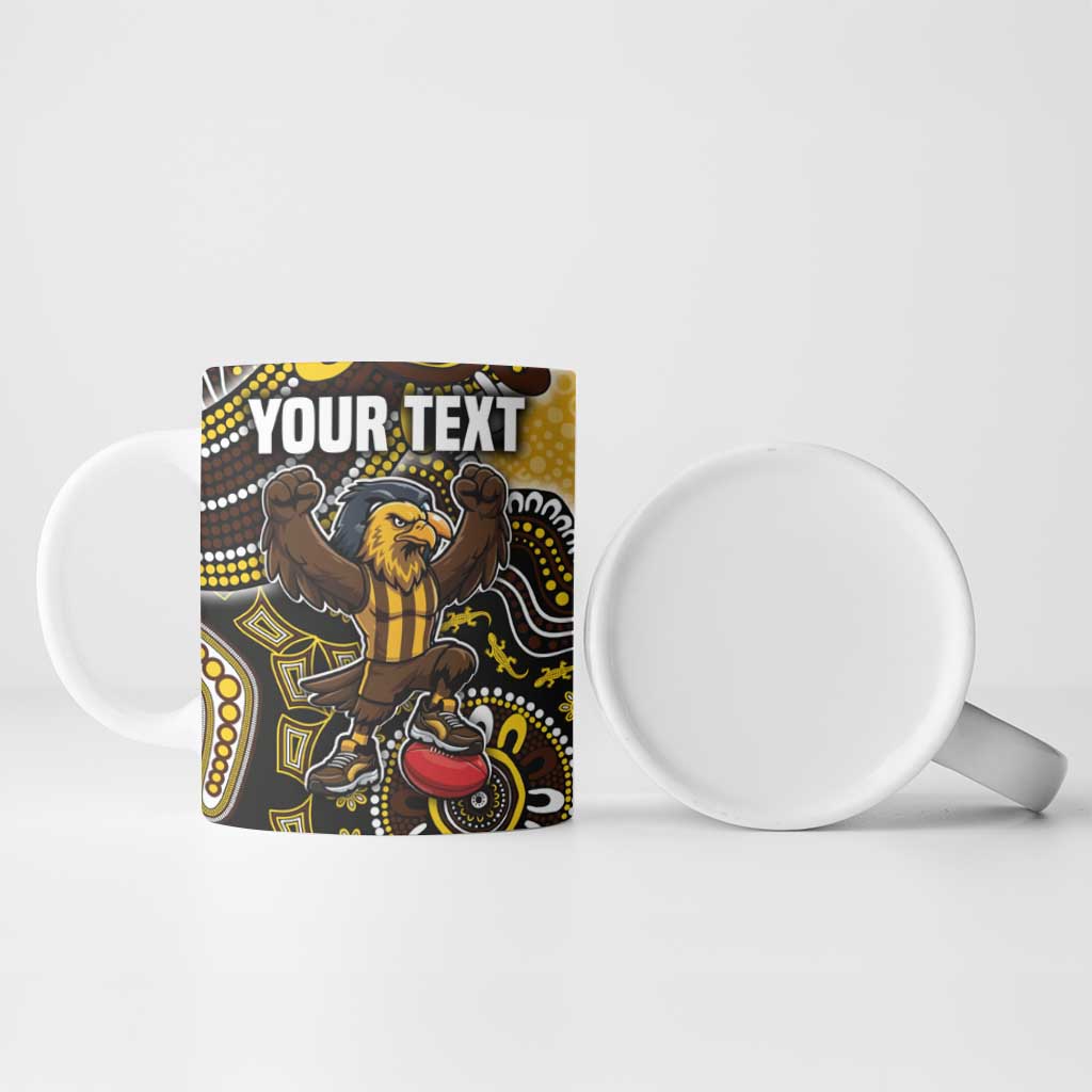 Personalized Hawks Football Mascot Ceramic Mug Aboriginal Dot Art Style Vibrant Indigenous Pattern Design