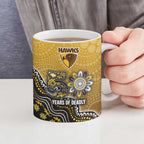 Personalized Hawks Football Mascot Ceramic Mug Aboriginal Dot Art Style Vibrant Indigenous Pattern Design