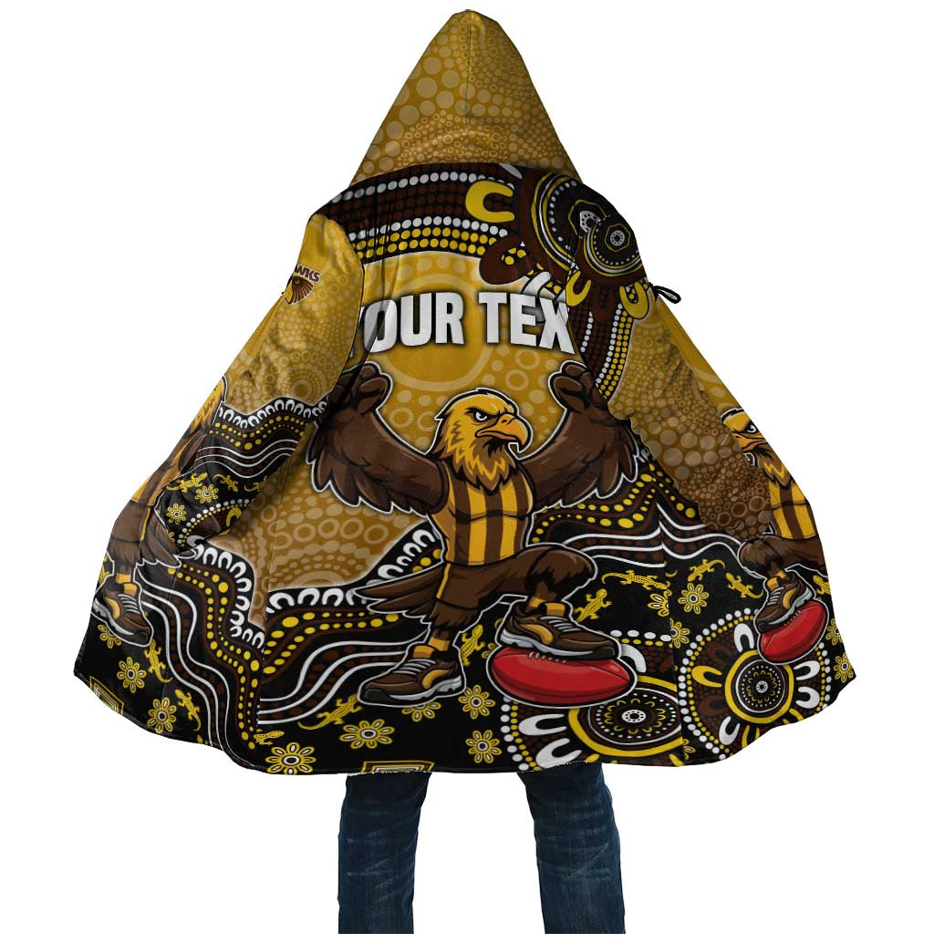 Personalized Hawks Football Mascot Cloak Aboriginal Dot Art Style Vibrant Indigenous Pattern Design
