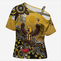 Personalized Hawks Football Mascot Cross Shoulder Shirt Aboriginal Dot Art Style Vibrant Indigenous Pattern Design