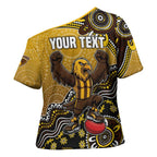 Personalized Hawks Football Mascot Cross Shoulder Shirt Aboriginal Dot Art Style Vibrant Indigenous Pattern Design