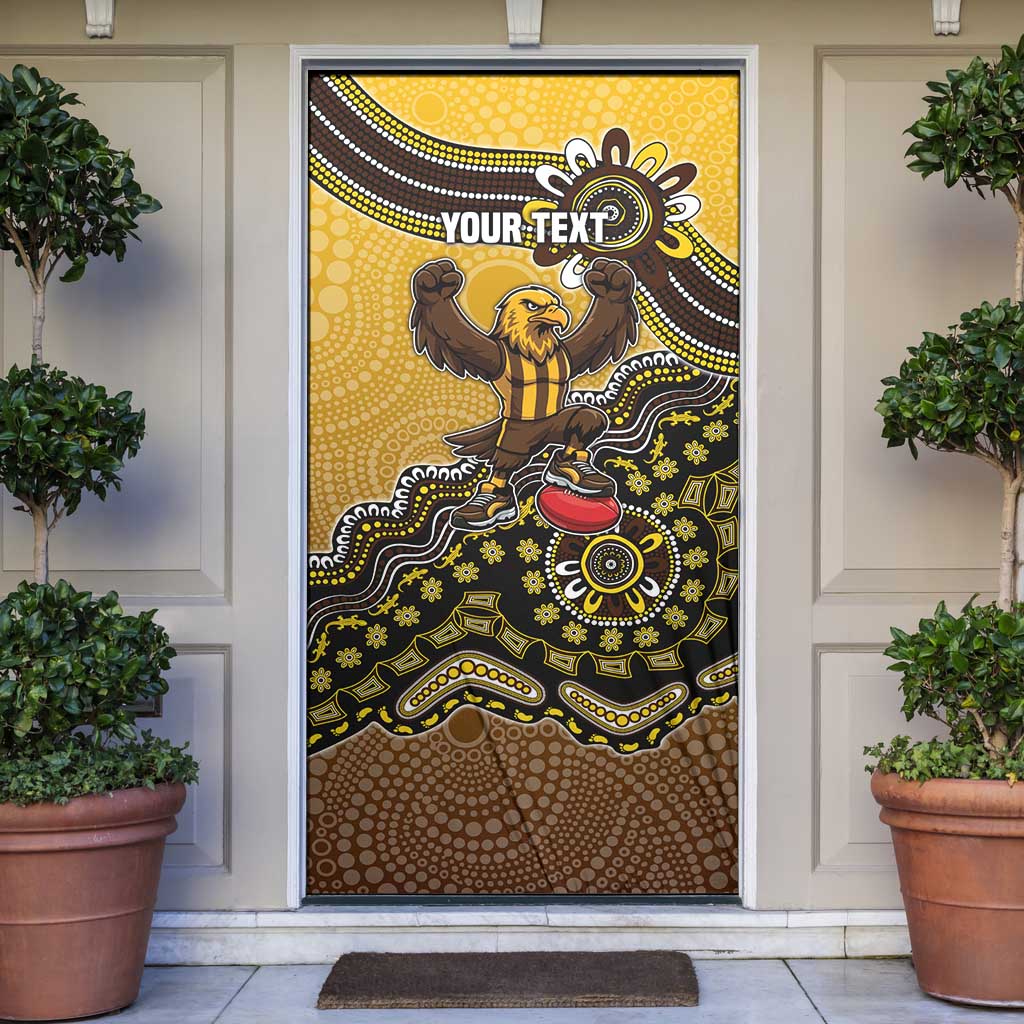 Personalized Hawks Football Mascot Door Cover Aboriginal Dot Art Style Vibrant Indigenous Pattern Design