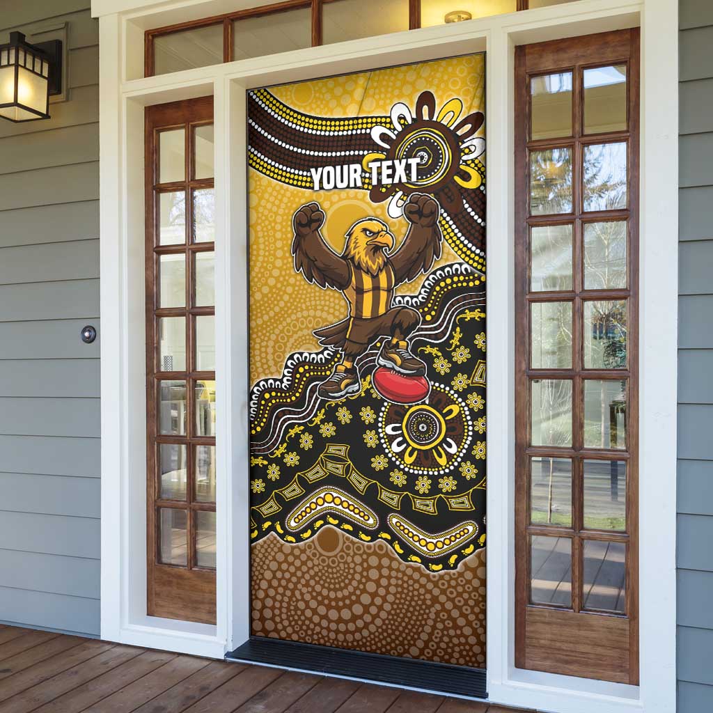 Personalized Hawks Football Mascot Door Cover Aboriginal Dot Art Style Vibrant Indigenous Pattern Design