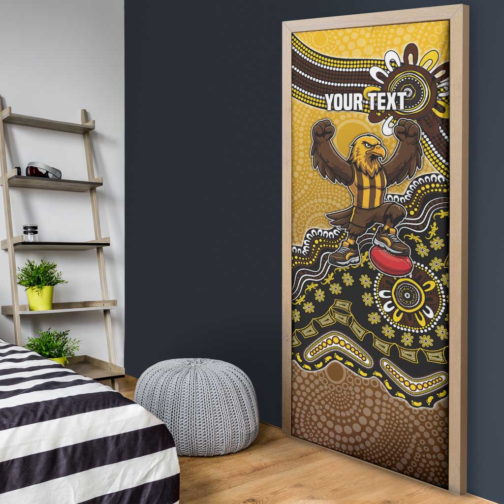 Personalized Hawks Football Mascot Door Cover Aboriginal Dot Art Style Vibrant Indigenous Pattern Design