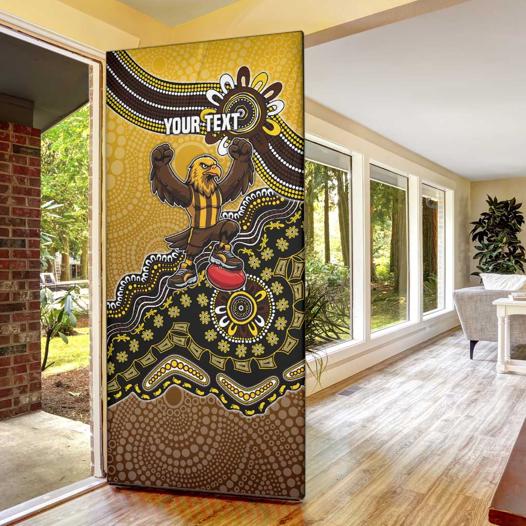Personalized Hawks Football Mascot Door Cover Aboriginal Dot Art Style Vibrant Indigenous Pattern Design