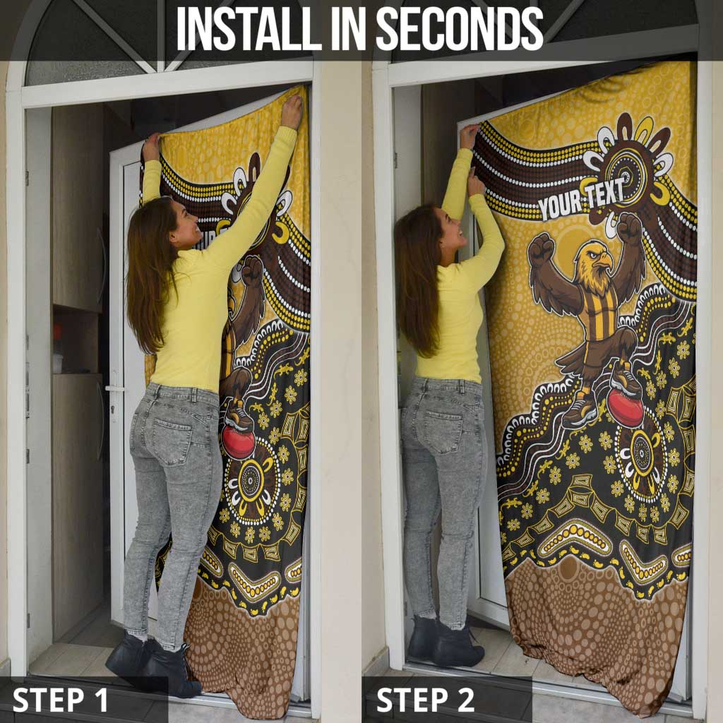 Personalized Hawks Football Mascot Door Cover Aboriginal Dot Art Style Vibrant Indigenous Pattern Design