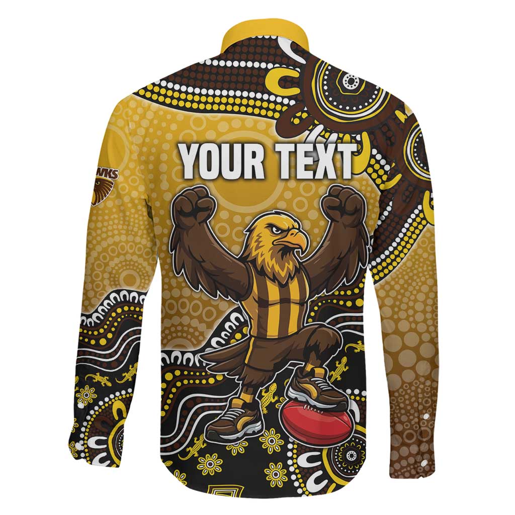 Personalized Hawks Football Mascot Family Matching Off The Shoulder Long Sleeve Dress and Hawaiian Shirt Aboriginal Dot Art Style Vibrant Indigenous Pattern Design