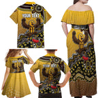Personalized Hawks Football Mascot Family Matching Off Shoulder Maxi Dress and Hawaiian Shirt Aboriginal Dot Art Style Vibrant Indigenous Pattern Design