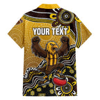 Personalized Hawks Football Mascot Family Matching Off Shoulder Maxi Dress and Hawaiian Shirt Aboriginal Dot Art Style Vibrant Indigenous Pattern Design