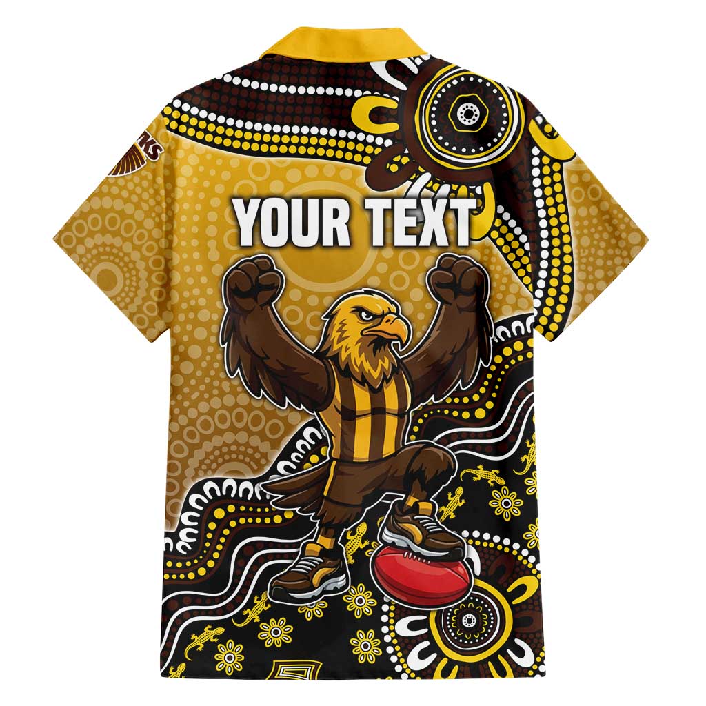 Personalized Hawks Football Mascot Family Matching Off Shoulder Maxi Dress and Hawaiian Shirt Aboriginal Dot Art Style Vibrant Indigenous Pattern Design