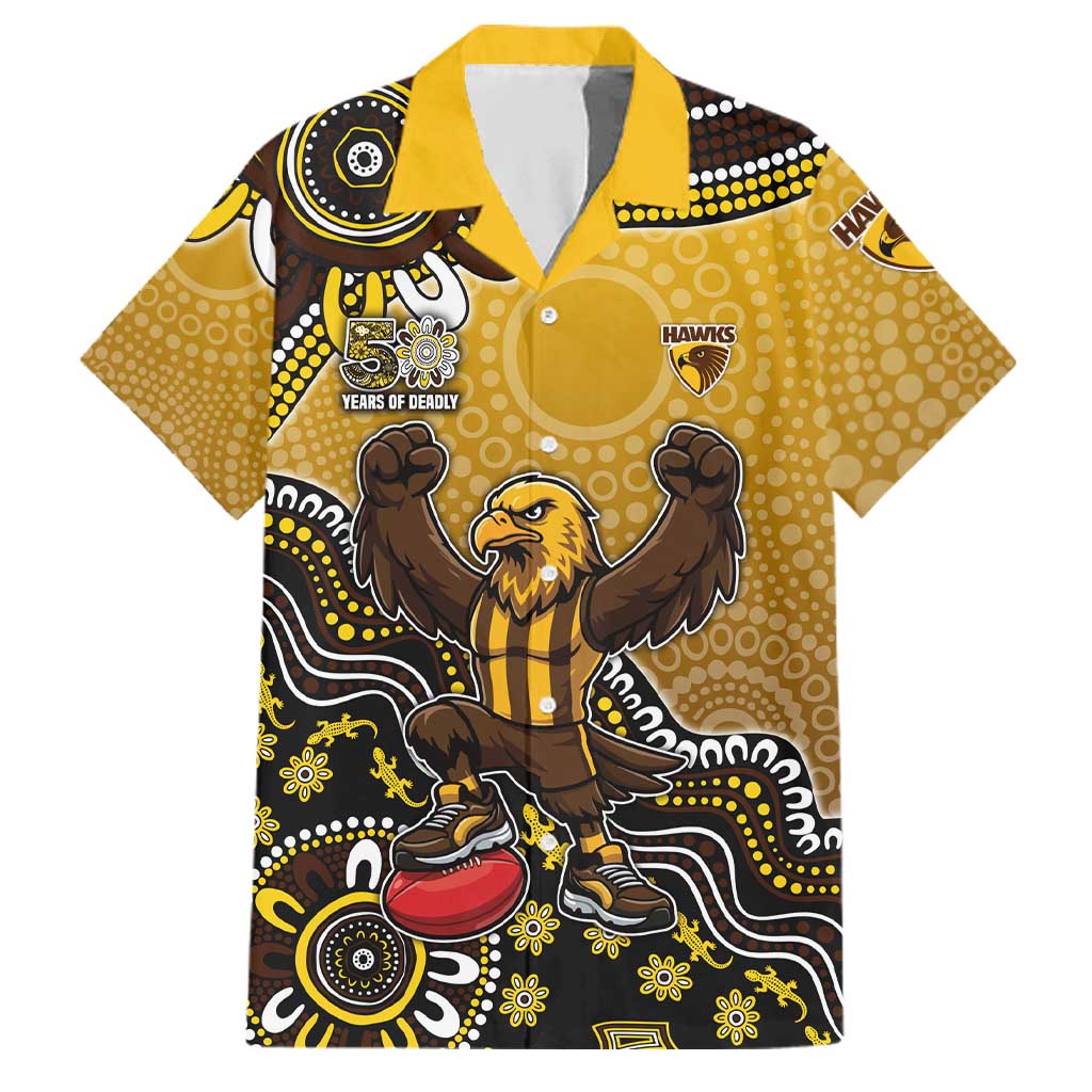 Personalized Hawks Football Mascot Family Matching Puletasi and Hawaiian Shirt Aboriginal Dot Art Style Vibrant Indigenous Pattern Design