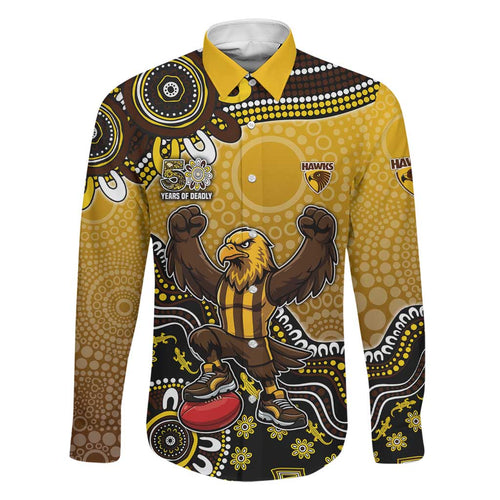 Personalized Hawks Football Mascot Family Matching Short Sleeve Bodycon Dress and Hawaiian Shirt Aboriginal Dot Art Style Vibrant Indigenous Pattern Design