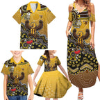 Personalized Hawks Football Mascot Family Matching Summer Maxi Dress and Hawaiian Shirt Aboriginal Dot Art Style Vibrant Indigenous Pattern Design